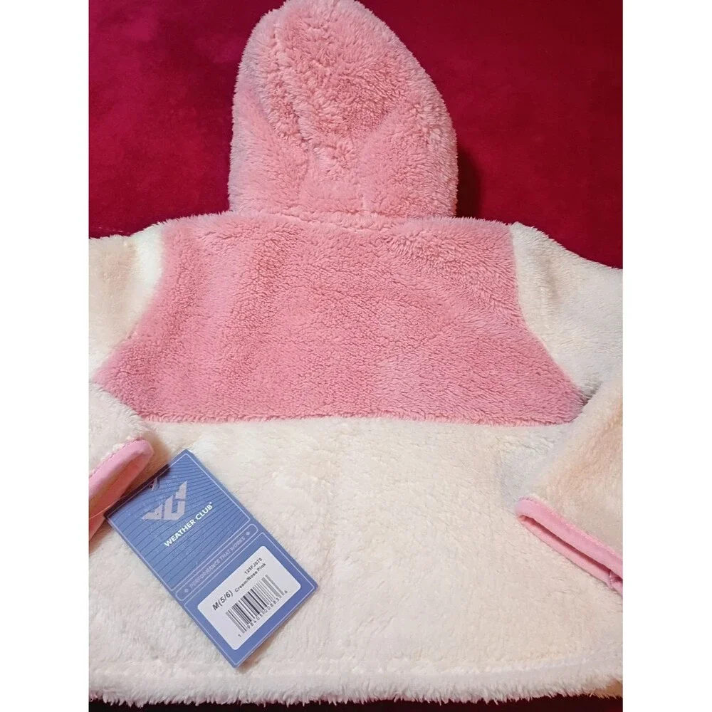 Weather Club Faux Fur Hooded Zip Baby Jacket - Pink & Cream Size 5/6